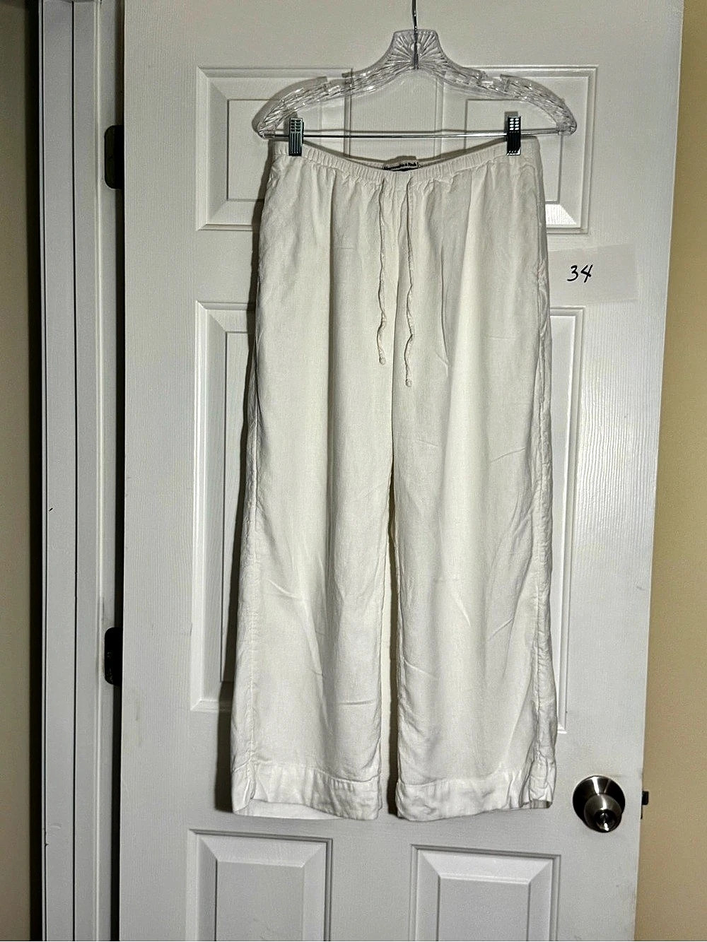 Abercrombie & Fitch Linen-Blend Pull-On Pant Wide Leg White Small